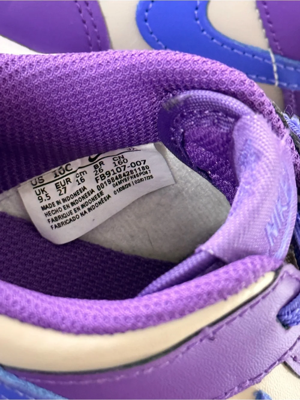 PREOWNED Nike Dunk Low Unisex Purple/Gray/White Leather Sneaker Toddler Sz: 10C